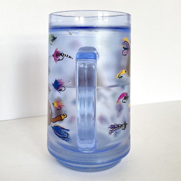 Big Chill Fly Fishing Lures Double Wall Handled Blue Freezer Beer Mug 16oz - Picture 2 of 11